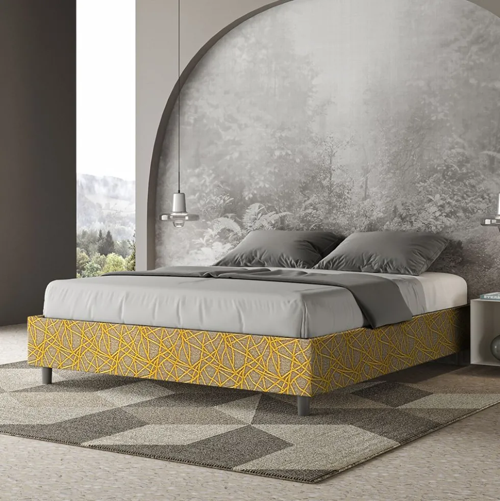 Letto 160x190cm matrimoniale sommier in tessuto giallo LIT361