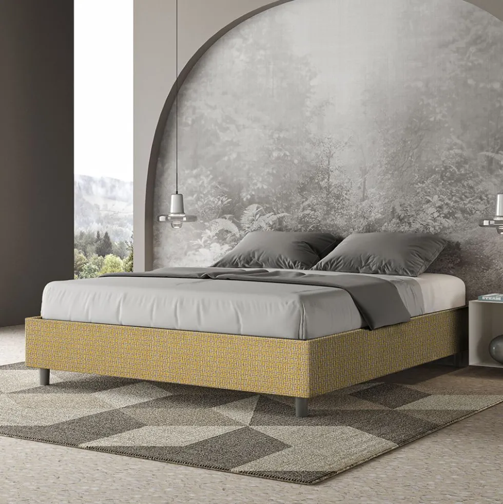 Letto 160x190cm matrimoniale sommier in tessuto giallo LIT359