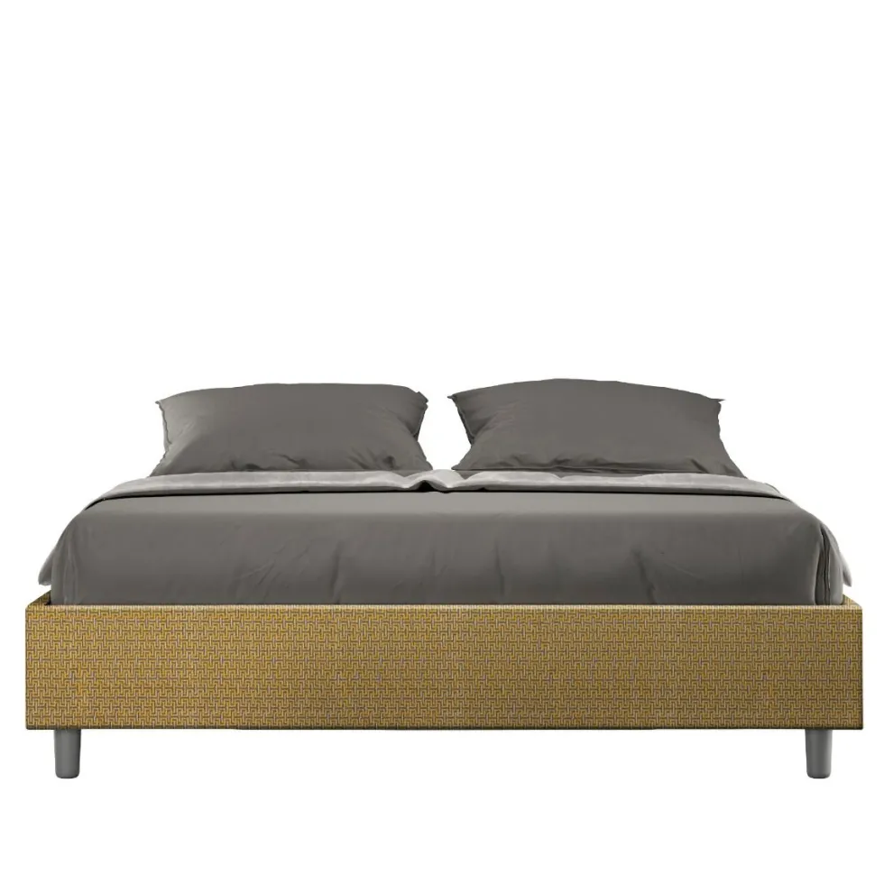 Letto 160x190cm matrimoniale sommier in tessuto giallo LIT359