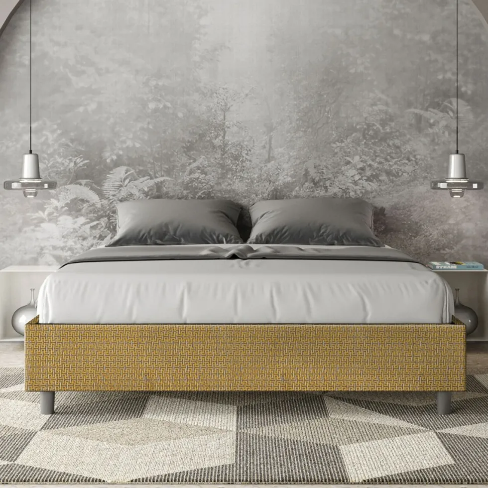 Letto 160x190cm matrimoniale sommier in tessuto giallo LIT359