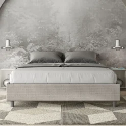 Letto 160x190cm matrimoniale sommier in tessuto bianco LIT359
