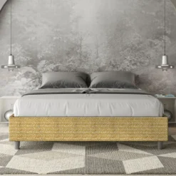 Letto 160x200cm matrimoniale sommier in tessuto giallo LIT373