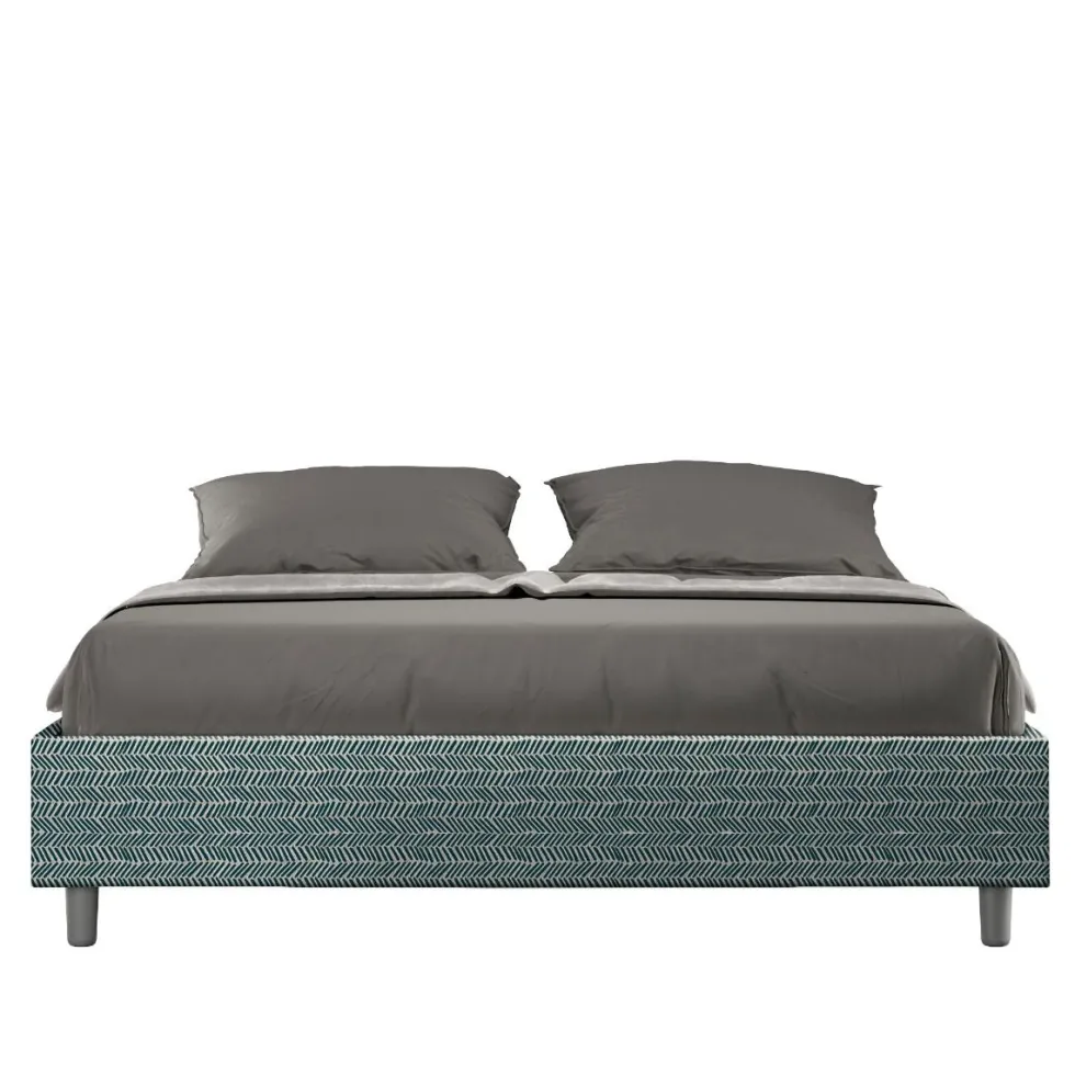 Letto 160x200cm matrimoniale sommier in tessuto blu LIT373