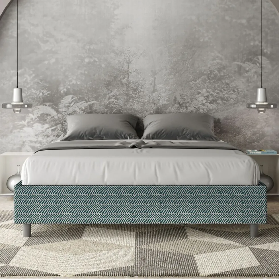 Letto 160x200cm matrimoniale sommier in tessuto blu LIT373