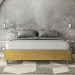 Letto 160x200cm matrimoniale sommier in tessuto giallo LIT371