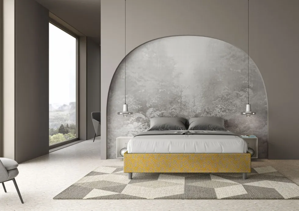 Letto 160x200cm matrimoniale sommier in tessuto giallo LIT371