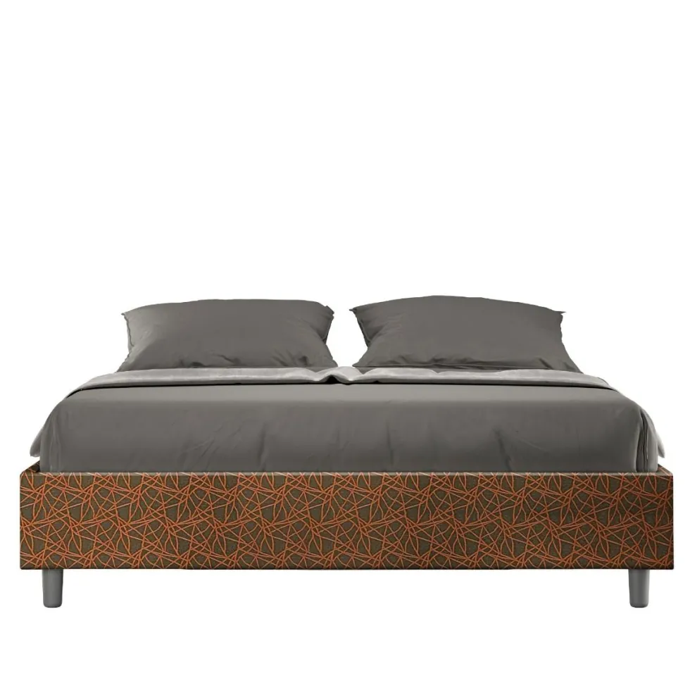Letto 160x200cm matrimoniale sommier in tessuto arancio LIT371