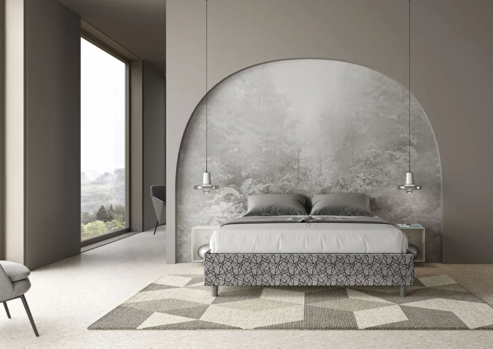 Letto 160x200cm matrimoniale sommier in tessuto blu LIT371
