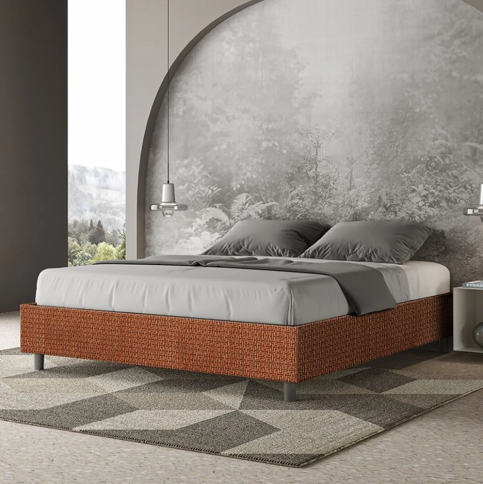 Letto 160x200cm matrimoniale sommier in tessuto arancio LIT369