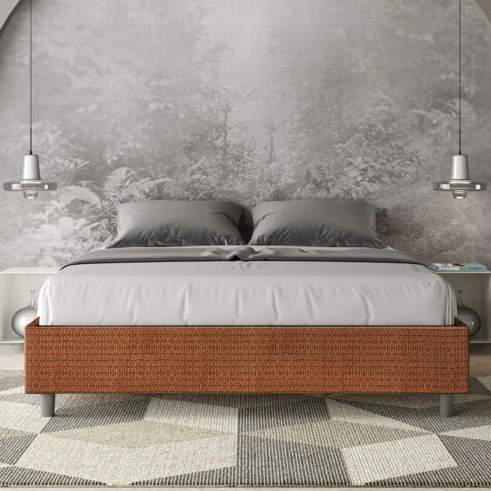 Letto 160x200cm matrimoniale sommier in tessuto arancio LIT369