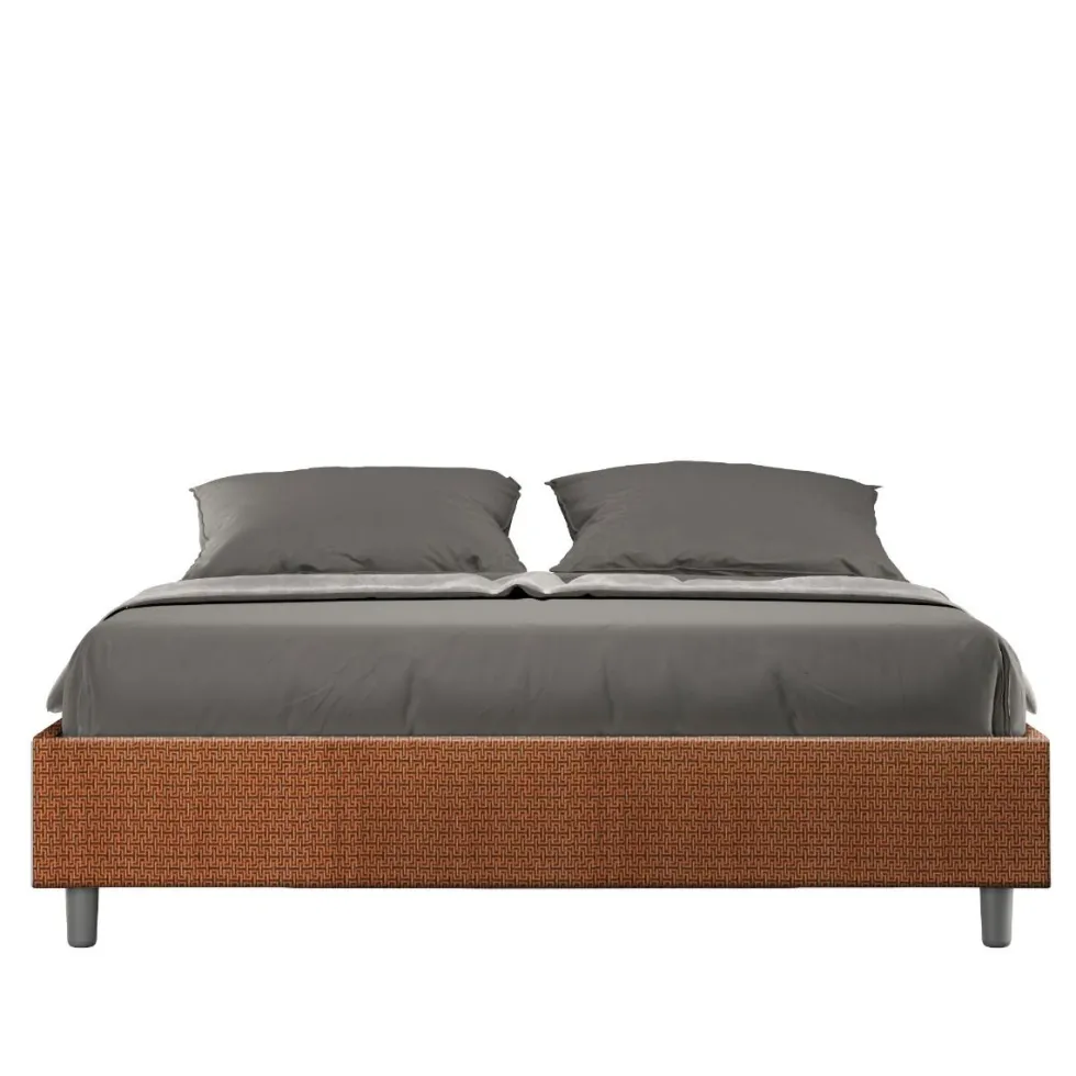 Letto 160x200cm matrimoniale sommier in tessuto arancio LIT369