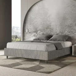Letto 160x200cm matrimoniale sommier in tessuto grigio LIT369