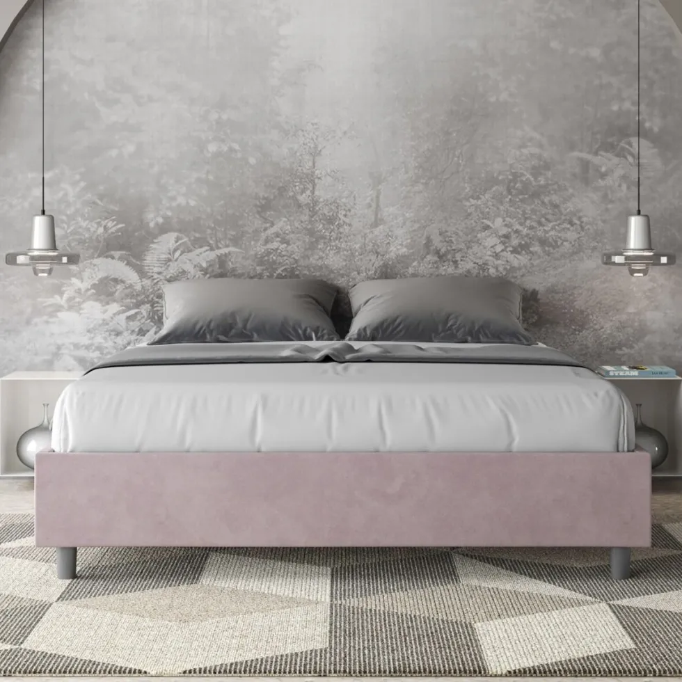 Letto 160x200cm matrimoniale sommier in microfibra glicine lilla LIT367