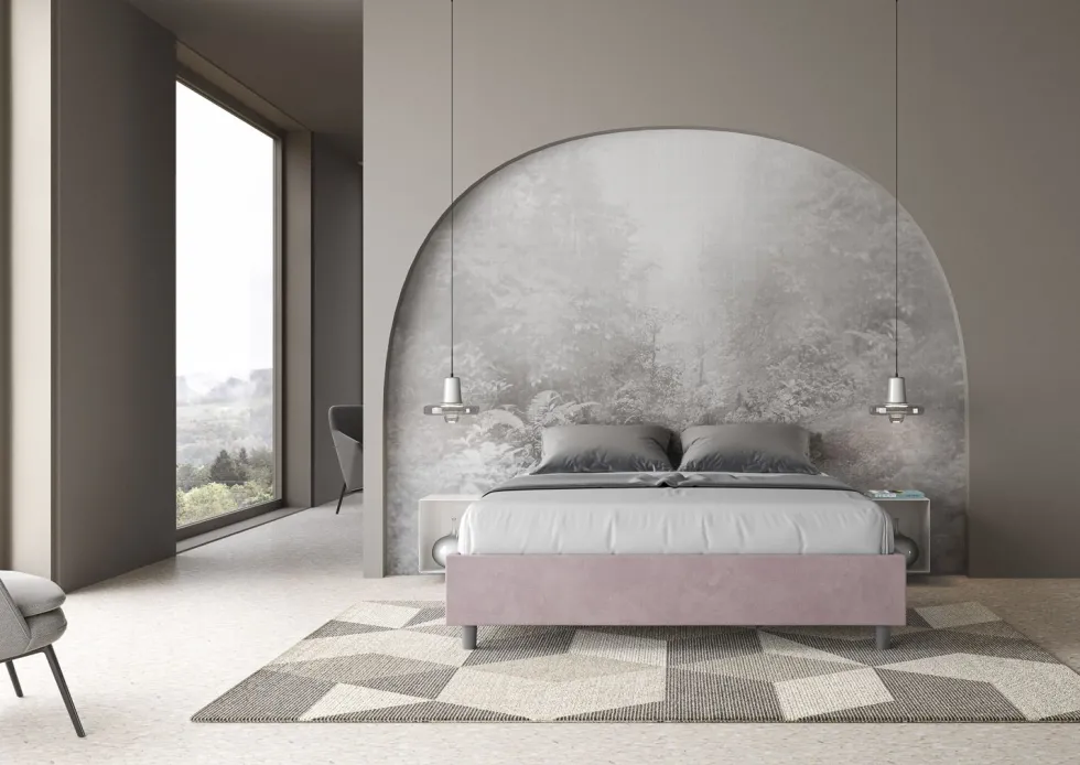 Letto 160x200cm matrimoniale sommier in microfibra glicine lilla LIT367