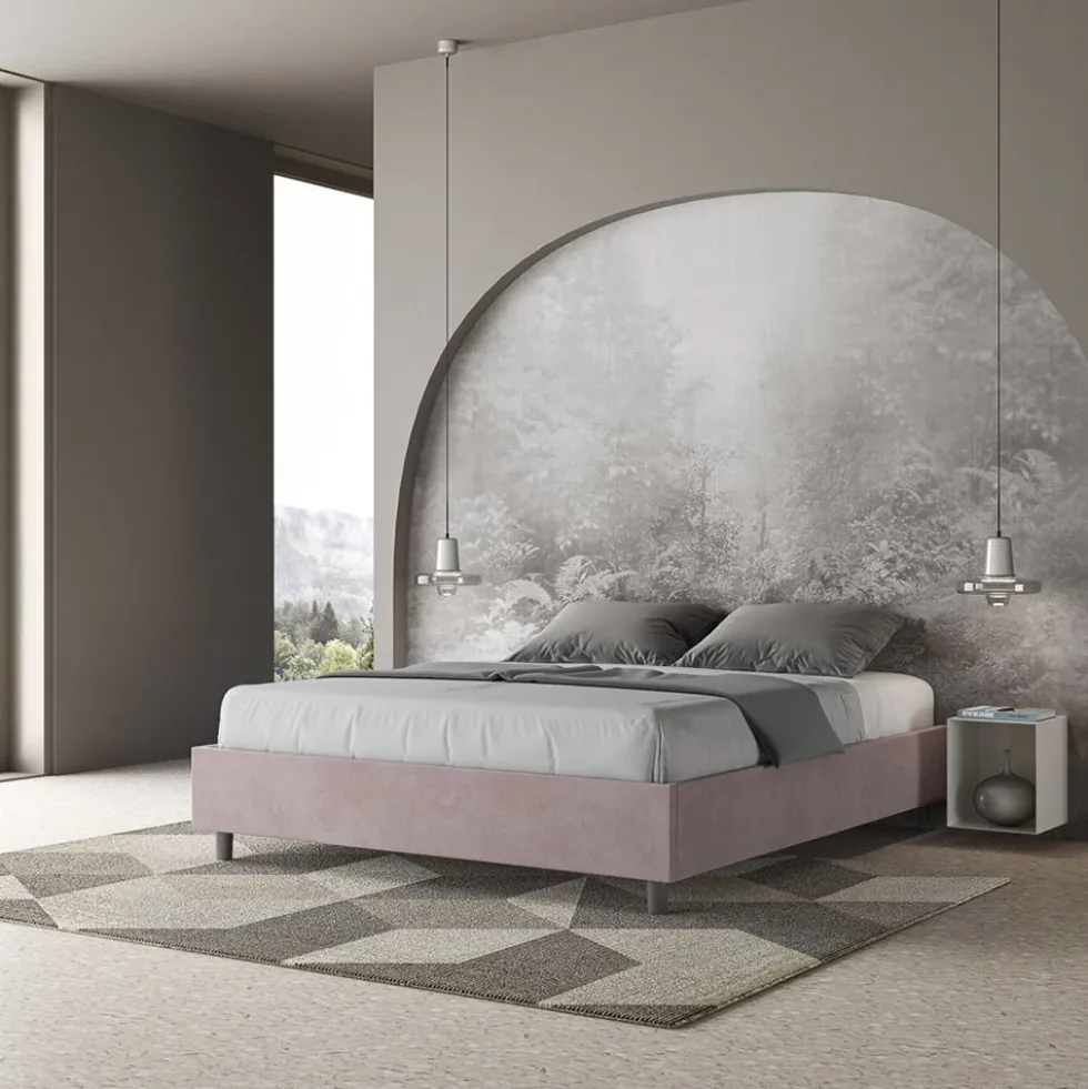 Letto 160x200cm matrimoniale sommier in microfibra glicine lilla LIT367