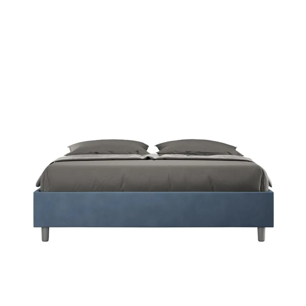Letto 160x200cm matrimoniale sommier in microfibra blu LIT367