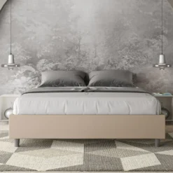 Letto 160x210cm matrimoniale sommier in similpelle tortora LIT375