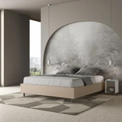 Letto 160x210cm matrimoniale sommier in similpelle tortora LIT375