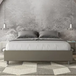 Letto 160x190cm matrimoniale sommier in similpelle cappuccino LIT355