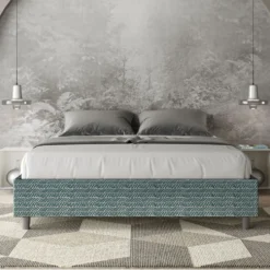 Letto 160x210cm matrimoniale sommier in tessuto blu LIT383
