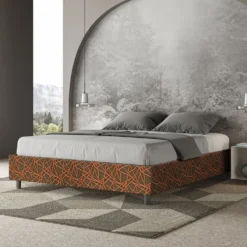 Letto 160x210cm matrimoniale sommier in tessuto arancio LIT381