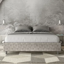 Letto 160x210cm matrimoniale sommier in tessuto grigio LIT381