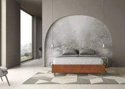 Letto 160x210cm matrimoniale sommier in tessuto arancio LIT379