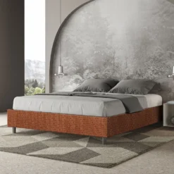 Letto 160x210cm matrimoniale sommier in tessuto arancio LIT379