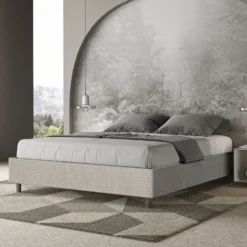 Letto 160x210cm matrimoniale sommier in tessuto bianco LIT379