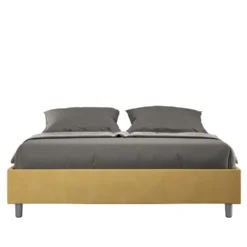 Letto 160x210cm matrimoniale sommier in microfibra ocra LIT377
