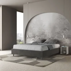 Letto 160x210cm matrimoniale sommier in microfibra grigio LIT377