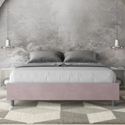 Letto 160x210cm matrimoniale sommier in microfibra glicine lilla LIT377