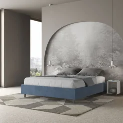 Letto 160x210cm matrimoniale sommier in microfibra blu LIT377