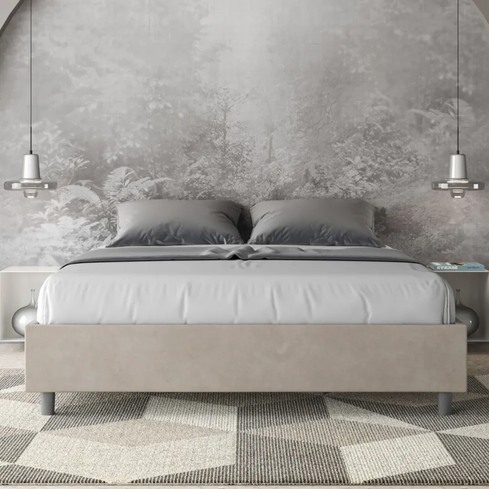 Letto 160x200cm matrimoniale sommier in microfibra sabbia beige LIT367