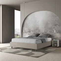 Letto 160x200cm matrimoniale sommier in microfibra sabbia beige LIT367
