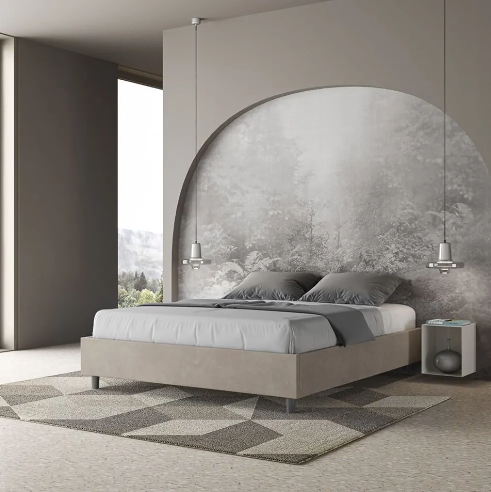 Letto 160x200cm matrimoniale sommier in microfibra sabbia beige LIT367
