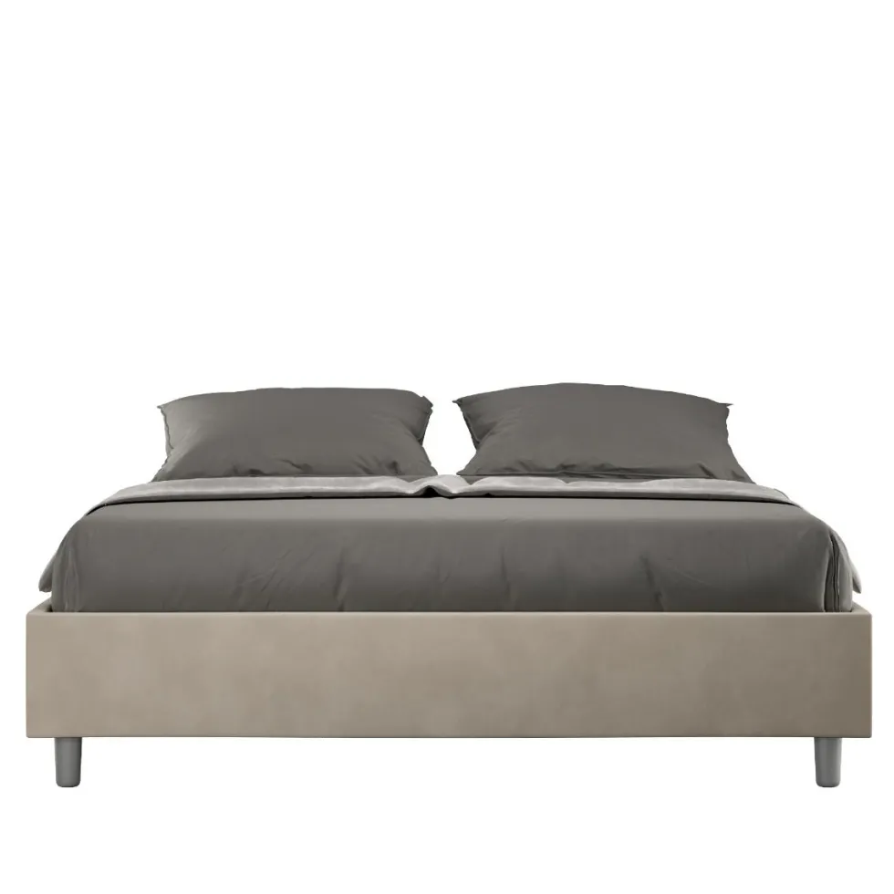 Letto 160x200cm matrimoniale sommier in microfibra sabbia beige LIT367