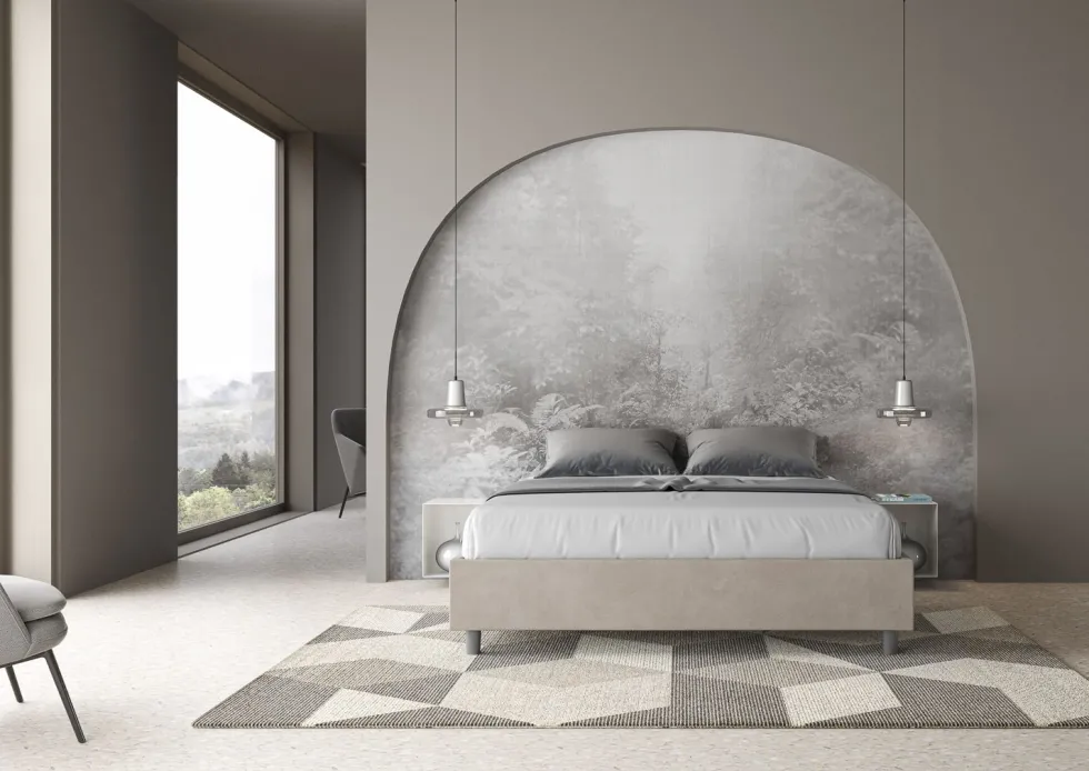 Letto 160x200cm matrimoniale sommier in microfibra sabbia beige LIT367
