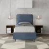 Letto 80x210cm singolo con giroletto imbottito in microfibra blu LIT35