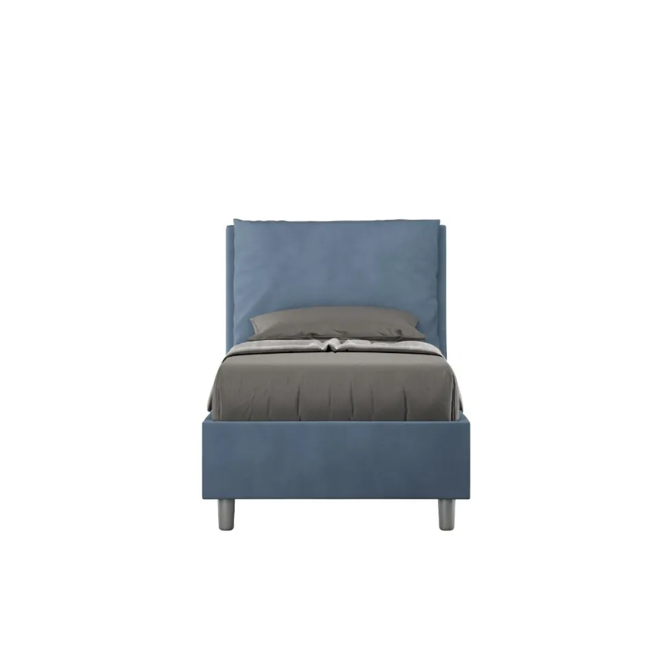 Letto 80x210cm singolo con giroletto imbottito in microfibra blu LIT35