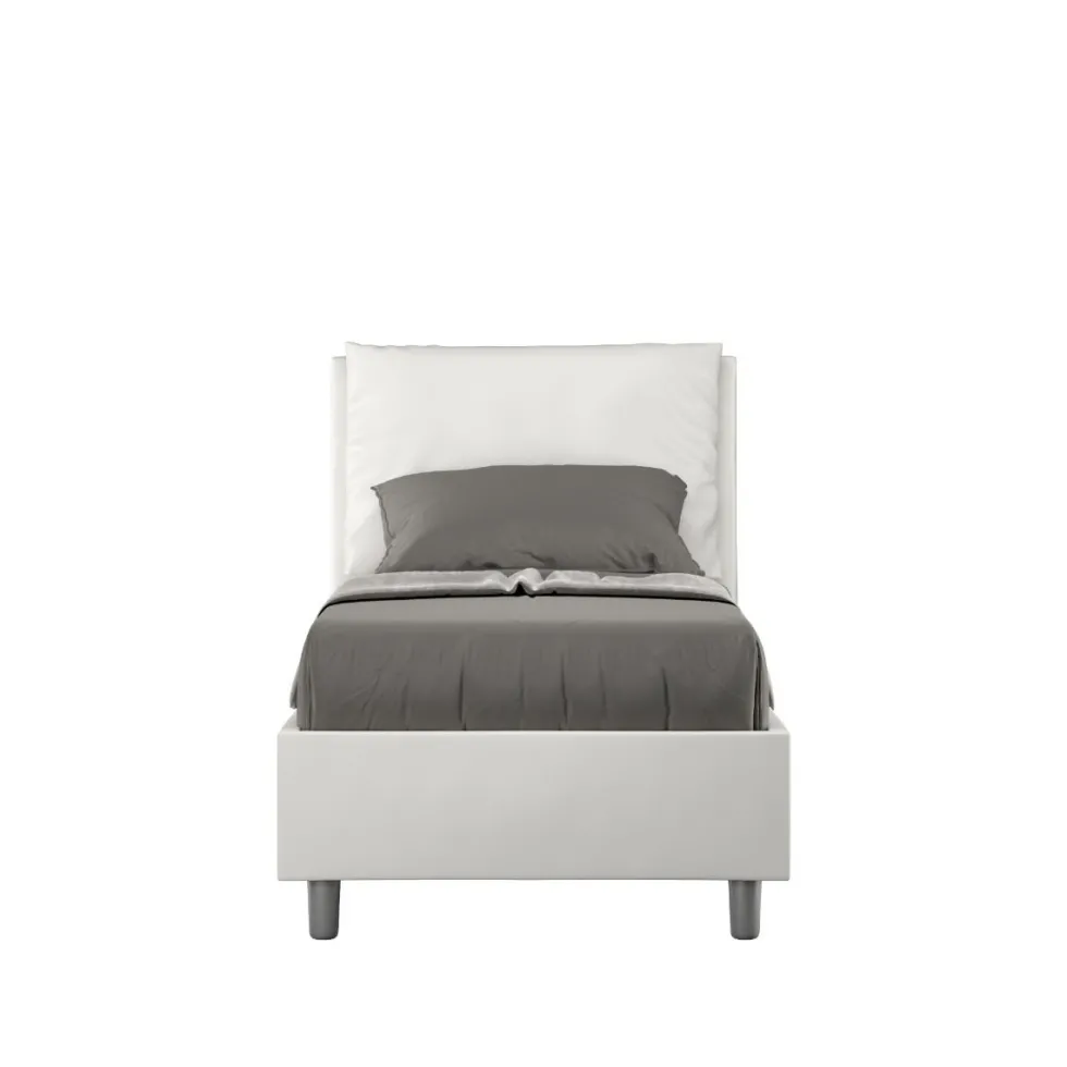 Letto 80x210cm singolo con giroletto imbottito in similpelle bianco LIT33