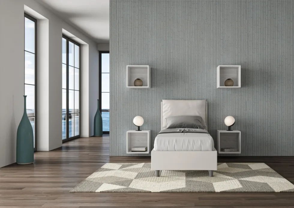 Letto 80x210cm singolo con giroletto imbottito in similpelle bianco LIT33