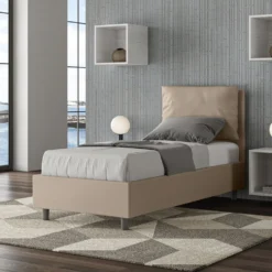 Letto 80x190cm singolo con giroletto imbottito in similpelle tortora LIT25