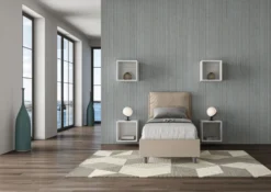 Letto 80x200cm singolo con giroletto imbottito in similpelle tortora LIT29