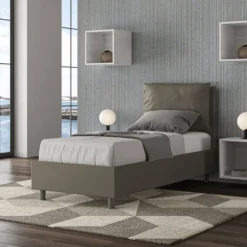 Letto 80x200cm singolo con giroletto imbottito in similpelle cappuccino LIT29