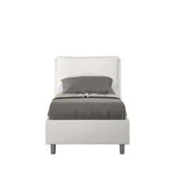 Letto 80x190cm singolo con giroletto imbottito in similpelle bianco LIT25