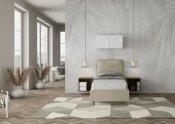 Letto 80x190cm singolo con giroletto imbottito in microfibra sabbia beige LIT27