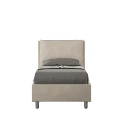 Letto 80x190cm singolo con giroletto imbottito in microfibra sabbia beige LIT27