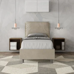 Letto 80x190cm singolo con giroletto imbottito in microfibra sabbia beige LIT27