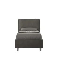 Letto 80x190cm singolo con giroletto imbottito in microfibra grigio LIT27